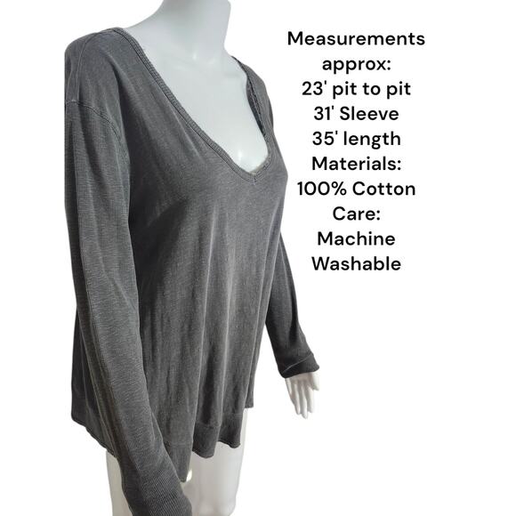 Free People Gray Asymmetrical Hem Long Sleeve Top Size Large Tunic Hi-Low - Picture 3 of 8